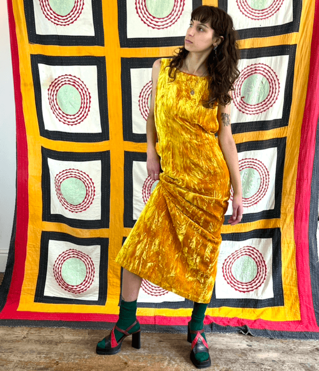Crushed Honey Velvet Dress, 1980’s/90’s - Size 8