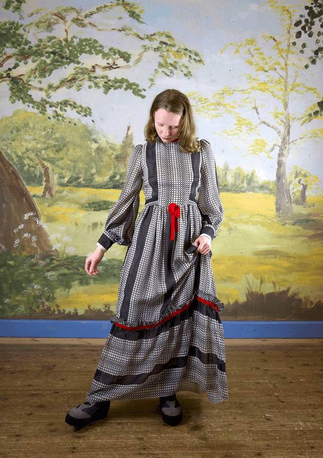 High-Neck Victoriana Dress, 1970's - Size XS